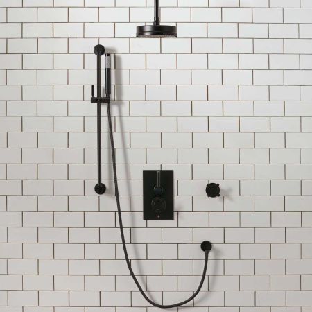 Elbe - Concealed Shower Set + Diverter - Metal Lever/X-Top - 8" Rose - Ceiling Mounted Rose - Matt Black