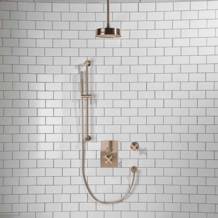 Elbe - Concealed Shower Set + Diverter - Metal Lever/X-Top - 8" Rose - Ceiling Mounted Rose - Brushed Nickel