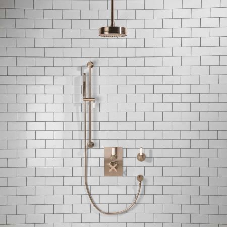 Elbe - Concealed Shower Set + Diverter - White Lever/White Lever - 8" Rose - Ceiling Mounted Rose - Brushed Nickel