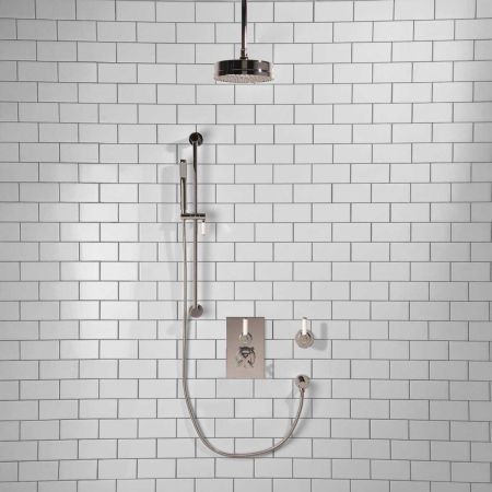 Elbe - Concealed Shower Set + Diverter - White Lever/White Lever - 8" Rose - Ceiling Mounted Rose - Chrome Finish