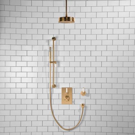 Elbe - Concealed Shower Set + Diverter - White Lever/White Lever - 8" Rose - Ceiling Mounted Rose - Polished Brass