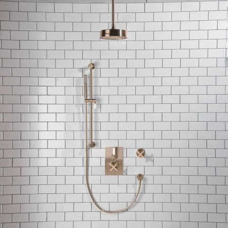 Elbe - Concealed Shower Set + Diverter - White Lever/X-Top - 8" Rose - Ceiling Mounted Rose - Brushed Nickel