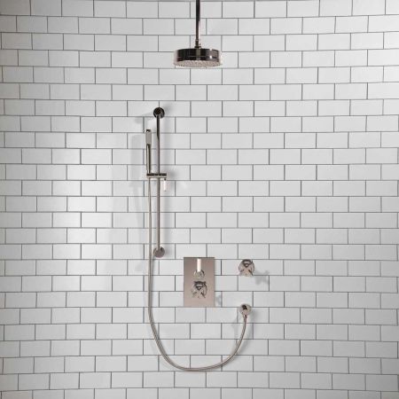 Elbe - Concealed Shower Set + Diverter - White Lever/X-Top - 8" Rose - Ceiling Mounted Rose - Chrome Finish