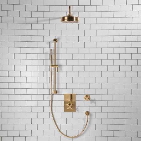 Elbe - Concealed Shower Set + Diverter - Metal Lever/X-Top - 8" Rose - Brushed Brass