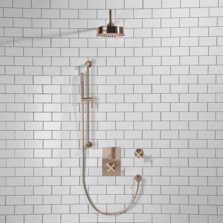 Elbe - Concealed Shower Set + Diverter - Metal Lever/X-Top - 8" Rose - Brushed Nickel