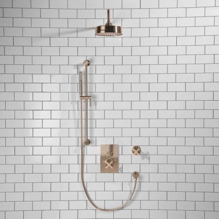 Elbe - Concealed Shower Set + Diverter - Metal Lever/X-Top - 8" Rose - Brushed Nickel