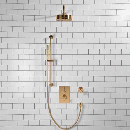 Elbe - Concealed Shower Set + Diverter - Metal Lever/X-Top - 8" Rose - Polished Brass