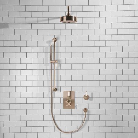 Elbe - Concealed Shower Set + Diverter - White Lever/White Lever - 8" Rose - Brushed Nickel