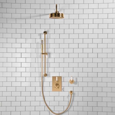Elbe - Concealed Shower Set + Diverter - White Lever/White Lever - 8" Rose - Polished Brass