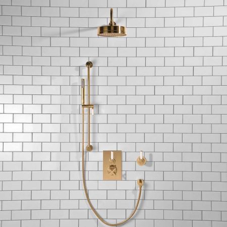 Elbe - Concealed Shower Set + Diverter - White Lever/White Lever - 8" Rose - Polished Brass