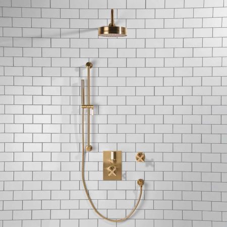 Elbe - Concealed Shower Set + Diverter - White Lever/X-Top - 8" Rose - Brushed Brass