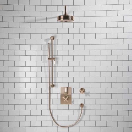 Elbe - Concealed Shower Set + Diverter - White Lever/X-Top - 8" Rose - Brushed Nickel