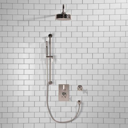 Elbe - Concealed Shower Set + Diverter - White Lever/X-Top - 8" Rose - Chrome Finish