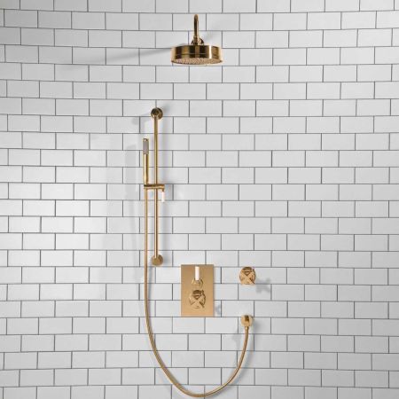 Elbe - Concealed Shower Set + Diverter - White Lever/X-Top - 8" Rose - Polished Brass