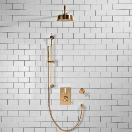 Elbe - Concealed Shower Set + Diverter - White Lever/X-Top - 8" Rose - Polished Brass