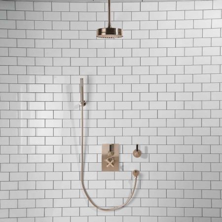 Elbe - Concealed Shower Set + Diverter - Hook Mount - Black Lever/Black Lever - 8" Rose - Ceiling Mounted Rose - Brushed Nickel
