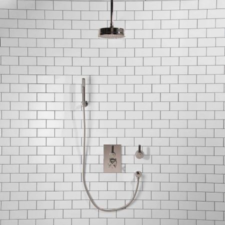 Elbe - Concealed Shower Set + Diverter - Hook Mount - Black Lever/Black Lever - 8" Rose - Ceiling Mounted Rose - Chrome Finish