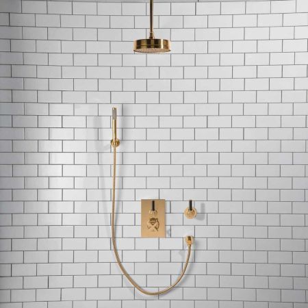 Elbe - Concealed Shower Set + Diverter - Hook Mount - Black Lever/Black Lever - 8" Rose - Ceiling Mounted Rose - Polished Brass