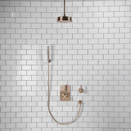 Elbe - Concealed Shower Set + Diverter - Hook Mount - Metal Lever/Metal Lever - 8" Rose - Ceiling Mounted Rose - Brushed Nickel
