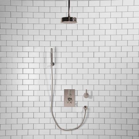 Elbe - Concealed Shower Set + Diverter - Hook Mount - Metal Lever/Metal Lever - 8" Rose - Ceiling Mounted Rose - Chrome Finish