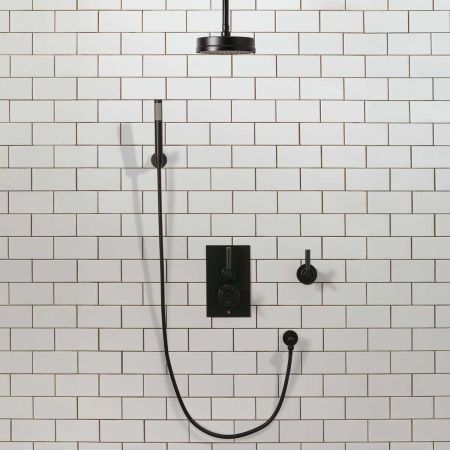Elbe - Concealed Shower Set + Diverter - Hook Mount - Metal Lever/Metal Lever - 8" Rose - Ceiling Mounted Rose - Matt Black