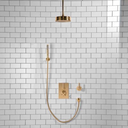 Elbe - Concealed Shower Set + Diverter - Hook Mount - Metal Lever/Metal Lever - 8" Rose - Ceiling Mounted Rose - Polished Brass