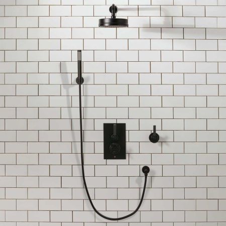 Elbe - Concealed Shower Set + Diverter - Hook Mount - Metal Lever/Metal Lever - 8" Rose - Matt Black