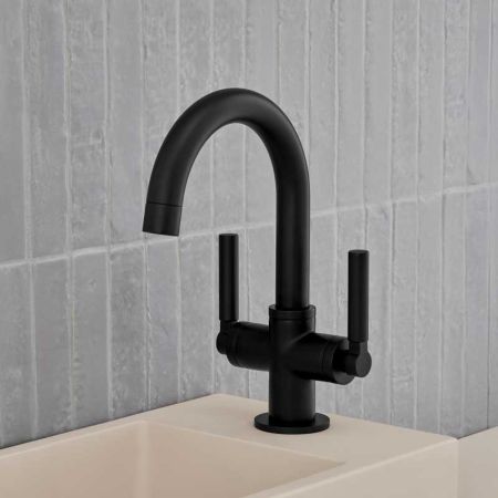 Senska Monobloc Basin Mixer - Deck Mounted - Metal Lever - Matt Black