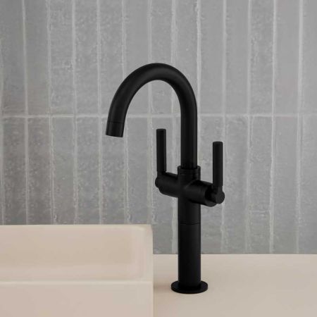 Senska Monobloc Basin Mixer - Deck Mounted - Metal Lever - 100mm Extension - Matt Black