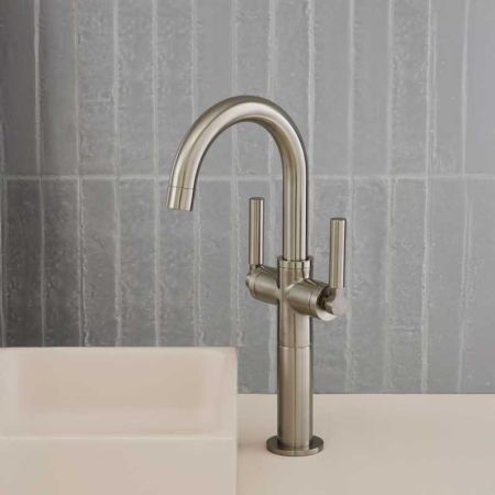 Senska Monobloc Basin Mixer - Deck Mounted - Metal Lever - 100mm Extension - Brushed Nickel