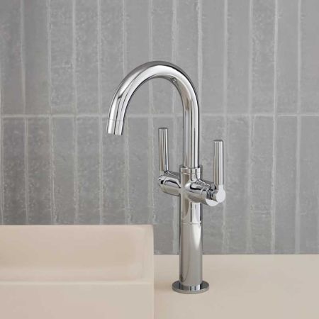 Senska Monobloc Basin Mixer - Deck Mounted - Metal Lever - 100mm Extension - Chrome Finish