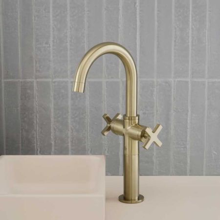 Bayor Monobloc Basin Mixer - Deck Mounted - X-Top - 100mm Extension - Brushed Brass