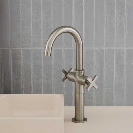 Bayor Monobloc Basin Mixer - Deck Mounted - X-Top - 100mm Extension - Brushed Nickel