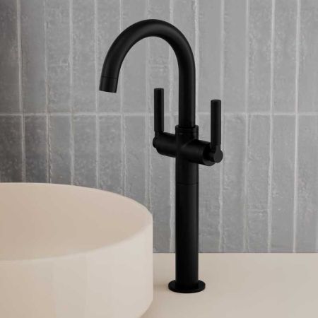 Senska Monobloc Basin Mixer - Deck Mounted - Metal Lever - 160mm Extension - Matt Black