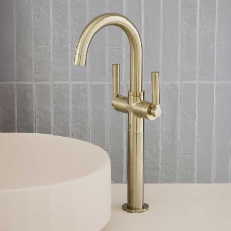 Senska Monobloc Basin Mixer - Deck Mounted - Metal Lever - 160mm Extension - Brushed Brass