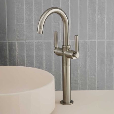 Senska Monobloc Basin Mixer - Deck Mounted - Metal Lever - 160mm Extension - Brushed Nickel