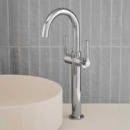 Senska Monobloc Basin Mixer - Deck Mounted - Metal Lever - 160mm Extension - Chrome Finish