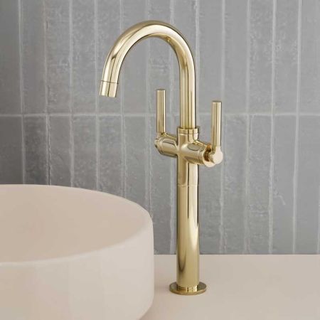 Senska Monobloc Basin Mixer - Deck Mounted - Metal Lever - 160mm Extension - Polished Brass