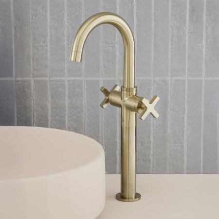 Bayor Monobloc Basin Mixer - Deck Mounted - X-Top - 160mm Extension - Brushed Brass