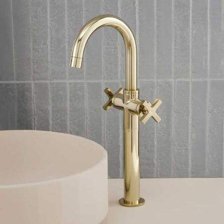 Bayor Monobloc Basin Mixer - Deck Mounted - X-Top - 160mm Extension - Polished Brass
