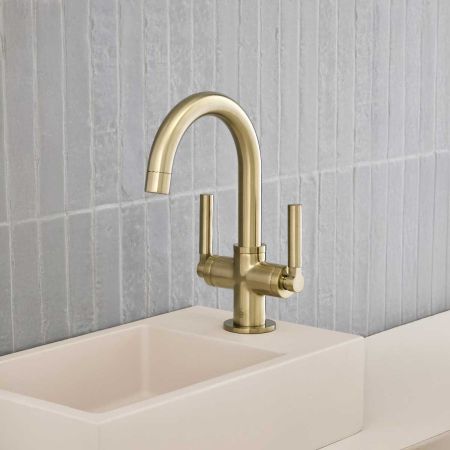 Senska Monobloc Basin Mixer - Deck Mounted - Metal Lever