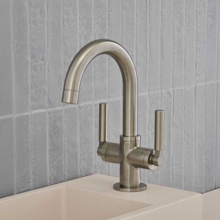 Senska Monobloc Basin Mixer - Deck Mounted - Metal Lever - Brushed Nickel