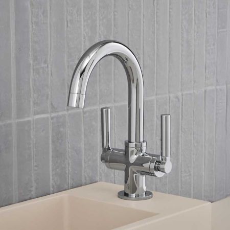 Senska Monobloc Basin Mixer - Deck Mounted - Metal Lever - Chrome