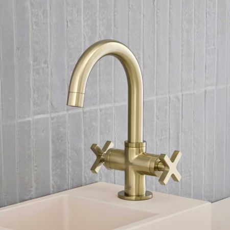 Bayor Monobloc Basin Mixer - Deck Mounted - X-Top - Brushed Brass