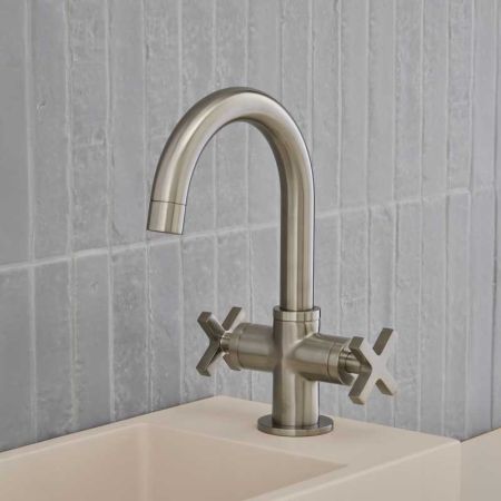 Bayor Monobloc Basin Mixer - Deck Mounted - X-Top - Brushed Nickel