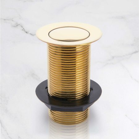 Un-slotted click-clack basin waste in Polished Brass