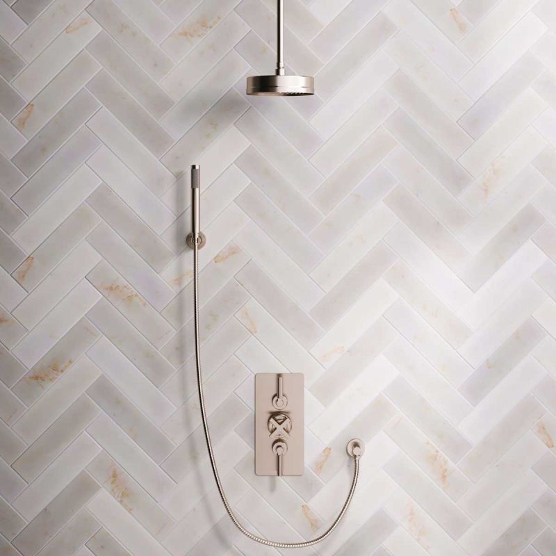 Elbe Dual Outlet Shower Kit - Concealed Valve - Matt Black Lever - Handshower Hook - Ceiling Mounted Rose - Matt Black