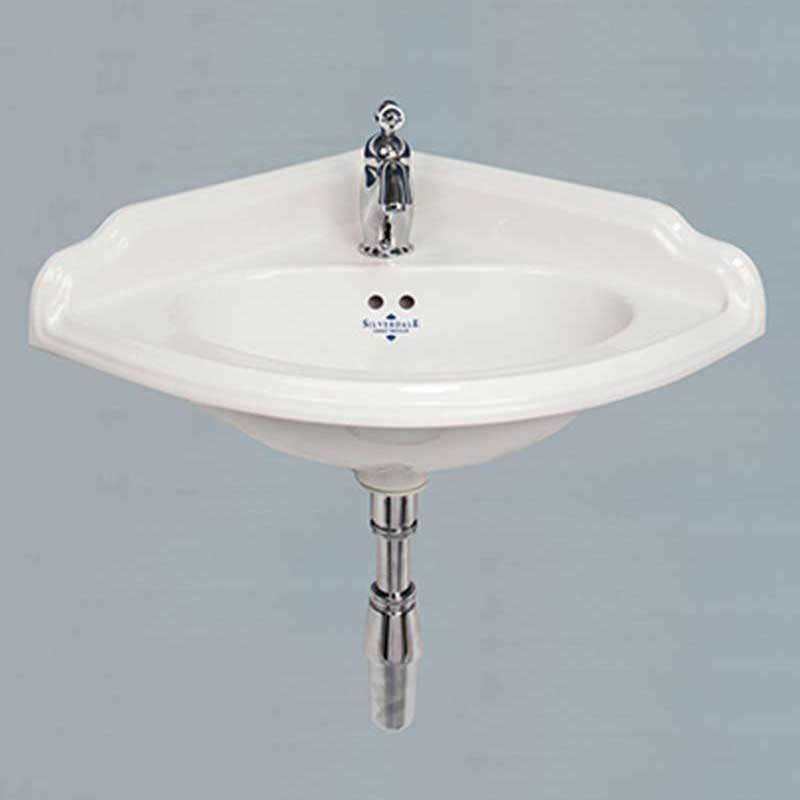 Silverdale Victorian White Corner Basin 2 Tap Holes