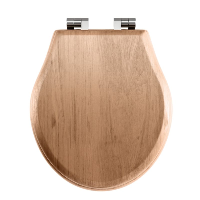 Imperial Regent Natural Oak Toilet Seat With Chrome Soft Close Hinges
