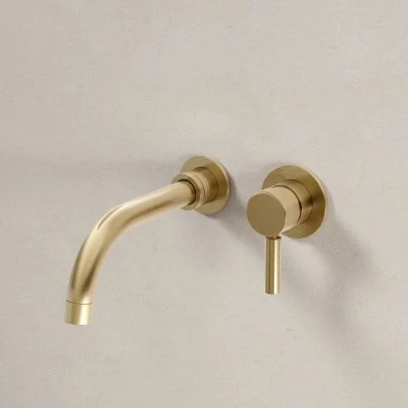 Bayor Wall Mounted 2 Hole Basin Mixer - 200mm Spout - Metal Lever - Brushed Brass
